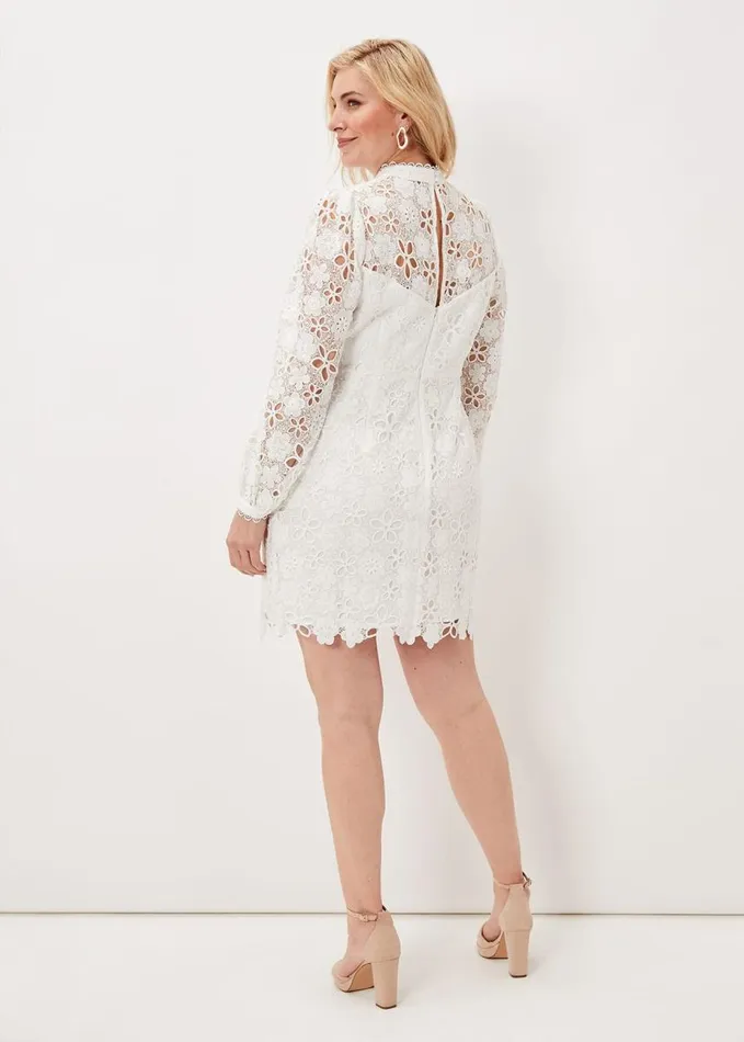 Phase Eight Doris Guipure Lace Highneck Dress Ivory Women Dresses