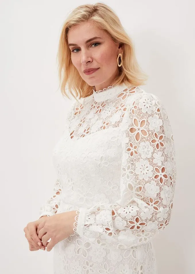 Phase Eight Doris Guipure Lace Highneck Dress Ivory Women Dresses