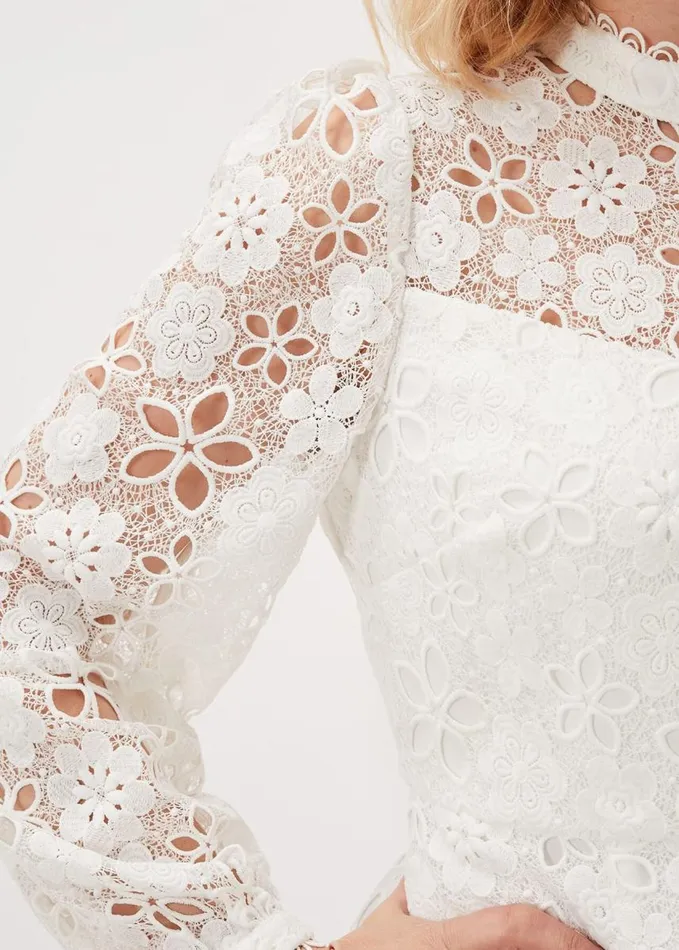 Phase Eight Doris Guipure Lace Highneck Dress Ivory Women Dresses