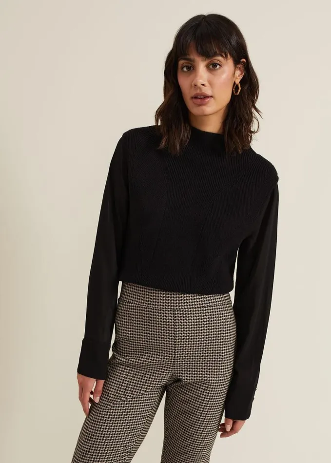 Phase Eight Ella Black Woven Sleeve Jumper Black Women Knitwear