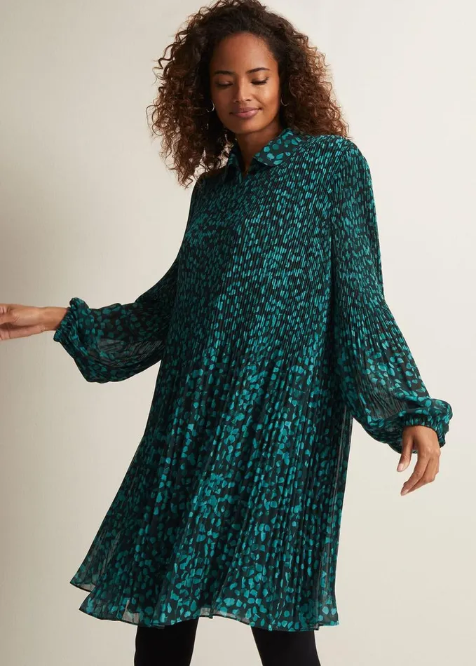 Phase Eight Ella Ditsy Pleated Mini Dress Green Women Dresses