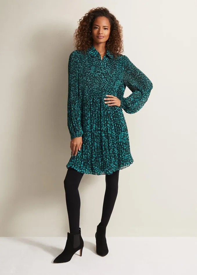 Phase Eight Ella Ditsy Pleated Mini Dress Green Women Dresses