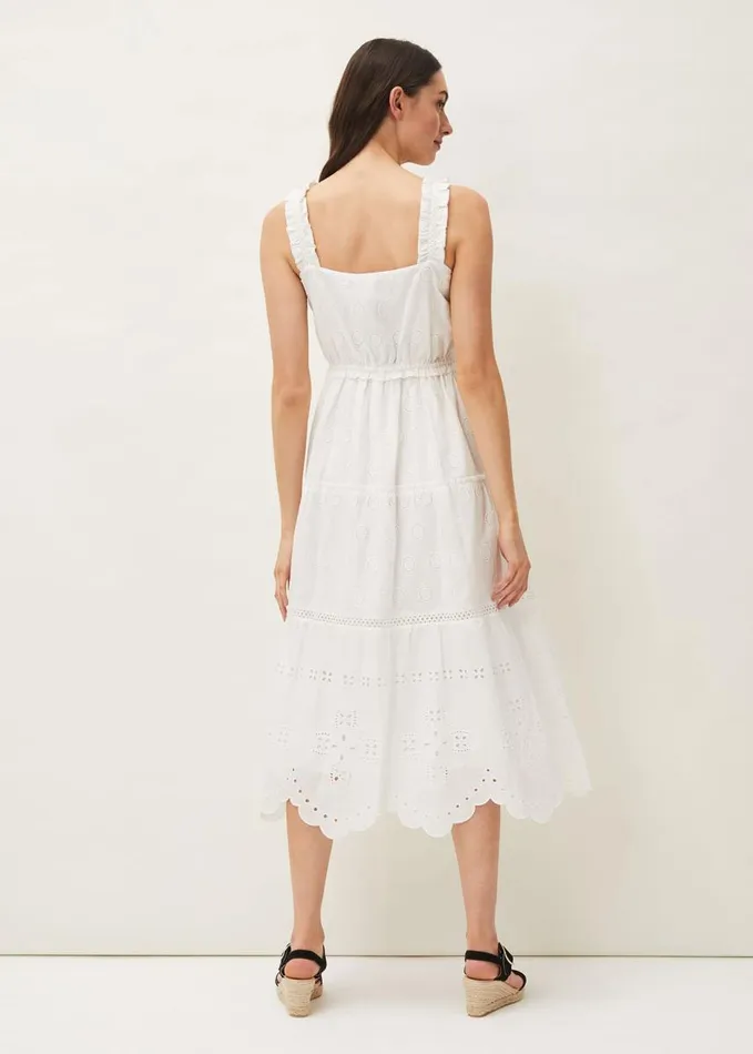 Phase Eight Ellie Broderie Midi Dress White Women Dresses