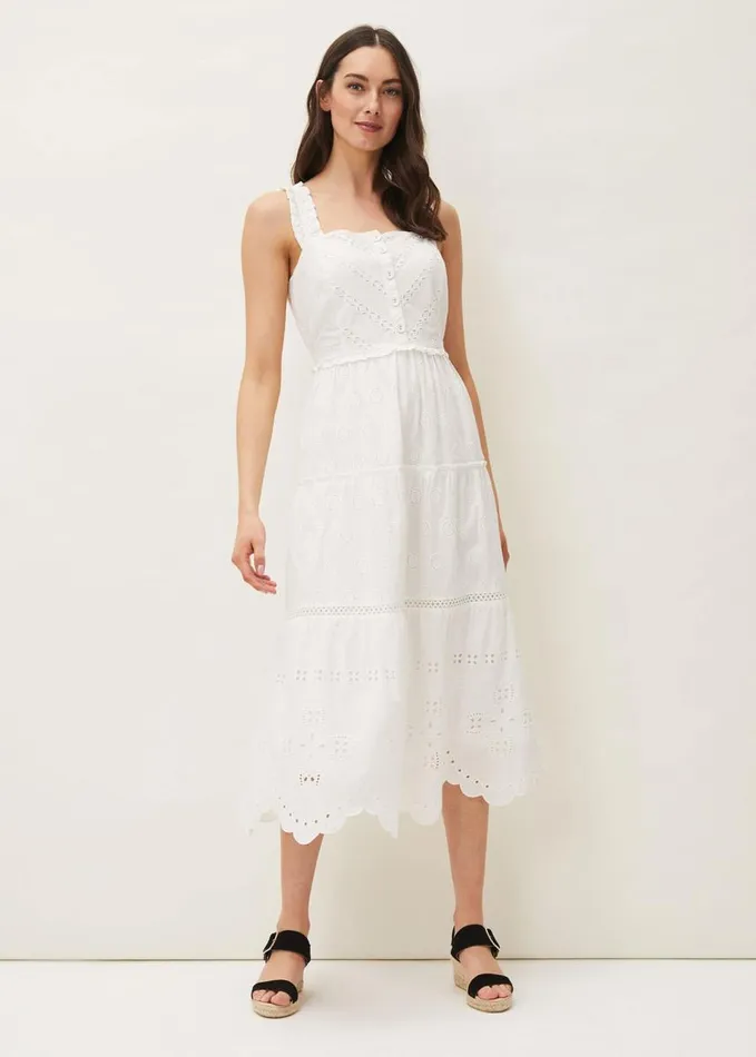 Phase Eight Ellie Broderie Midi Dress White Women Dresses