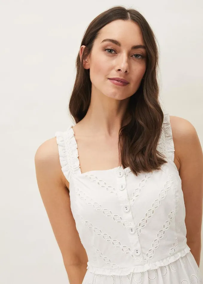Phase Eight Ellie Broderie Midi Dress White Women Dresses