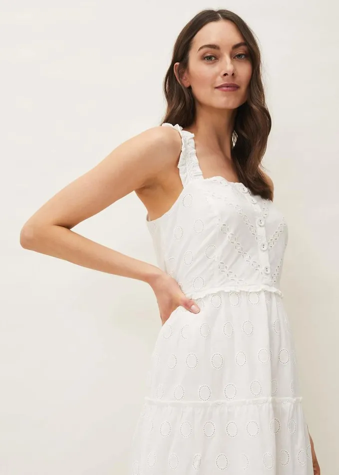 Phase Eight Ellie Broderie Midi Dress White Women Dresses