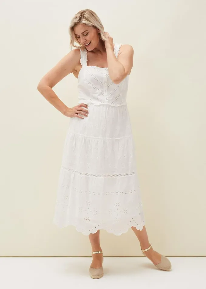 Phase Eight Ellie Broderie Midi Dress White Women Dresses
