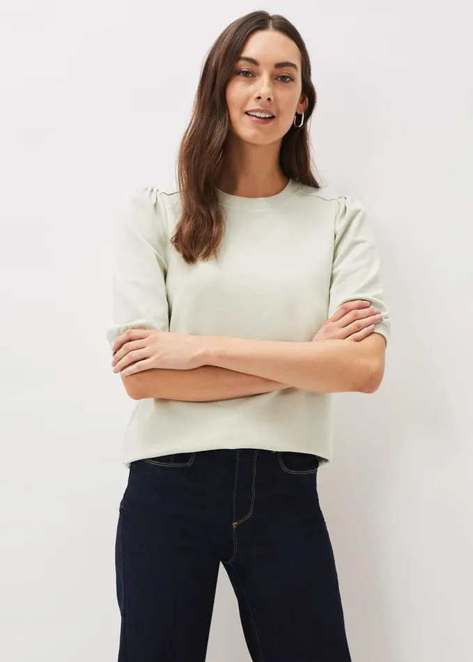 Phase Eight Ellis Short Sleeve Sweat Top Soft Sage Women Tops and TShirts