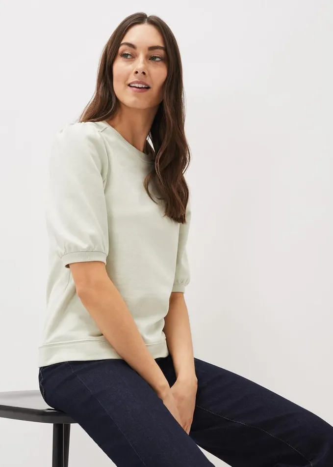 Phase Eight Ellis Short Sleeve Sweat Top Soft Sage Women Tops and TShirts