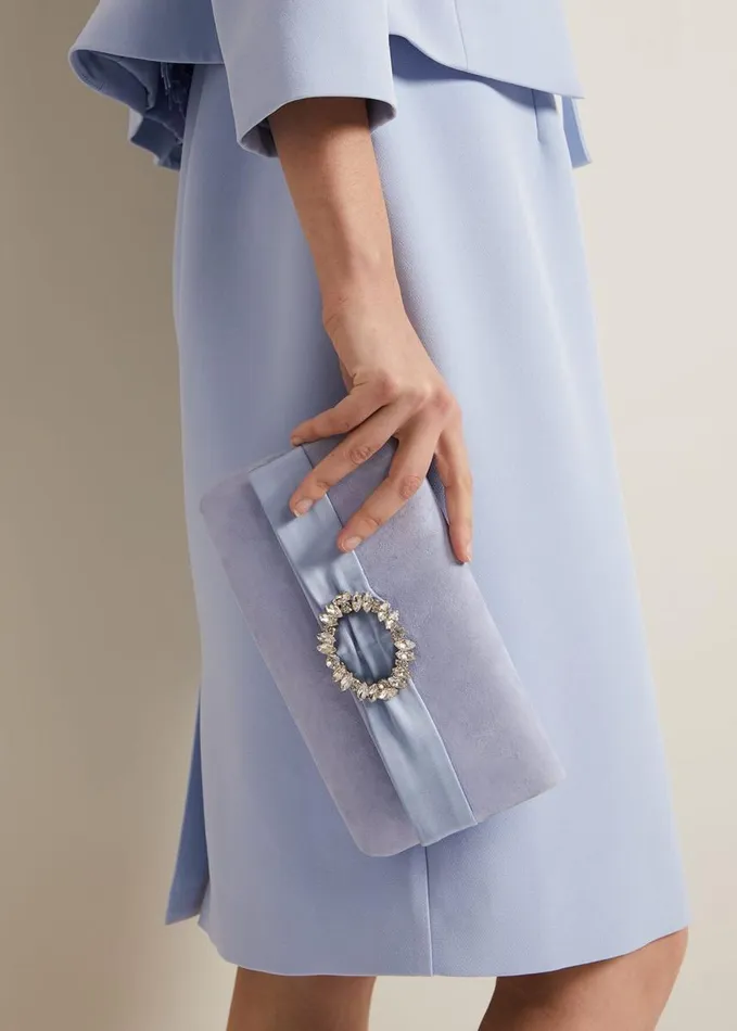 Phase Eight Embellished Slim Clutch Bag Pale Blue Women Bags and Clutches
