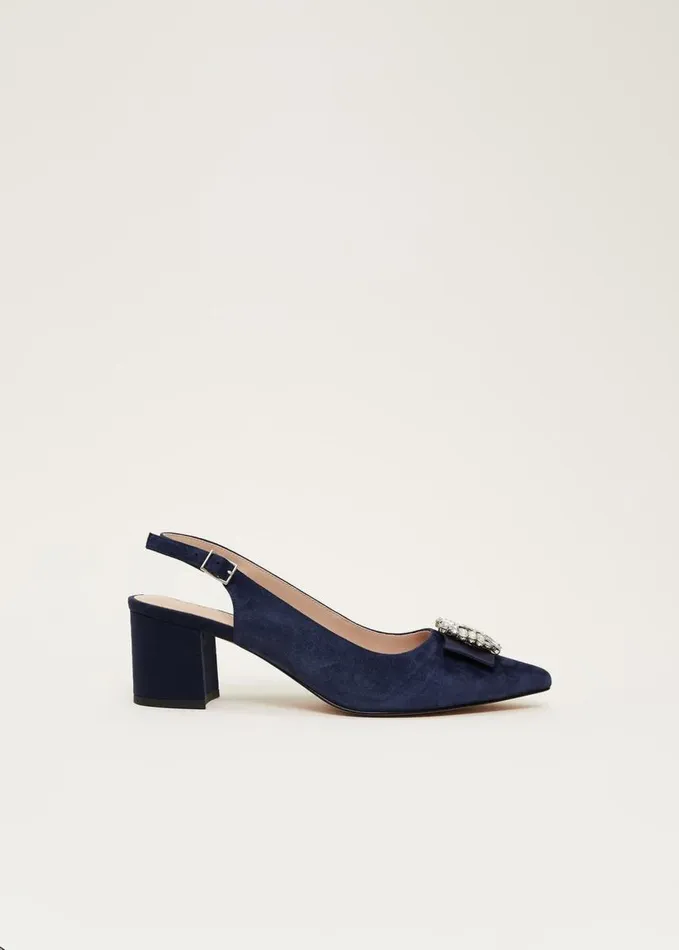 Phase Eight Embellished Toe Block Heel Slingback Navy Women Occasion Shoes