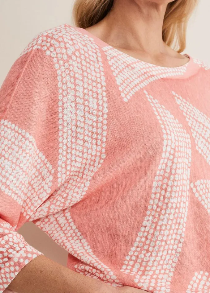 Phase Eight Emma Diagonal Dot Print Knit Coralivory Women Knitwear