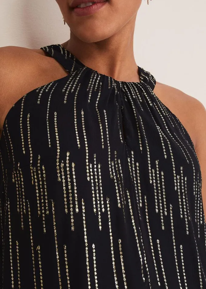 Phase Eight Eula Lurex Halterneck Top CoOrd Blackgold Women Tops and TShirts