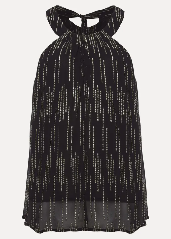 Phase Eight Eula Lurex Halterneck Top CoOrd Blackgold Women Tops and TShirts
