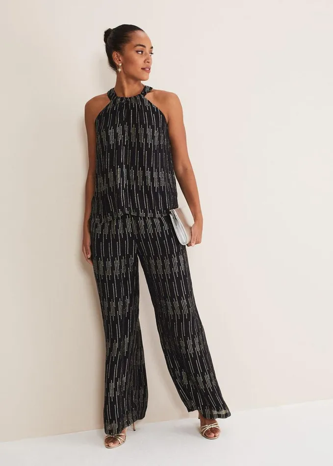 Phase Eight Eula Lurex Trouser CoOrd Blackgold Women Trousers