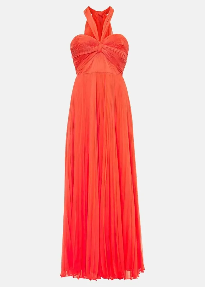 Phase Eight Evangeline Pleated Halterneck Maxi Dress Coral Women Dresses