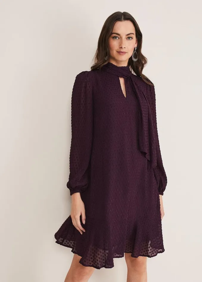 Phase Eight Everly Textured Swing Dress Plum Women Dresses