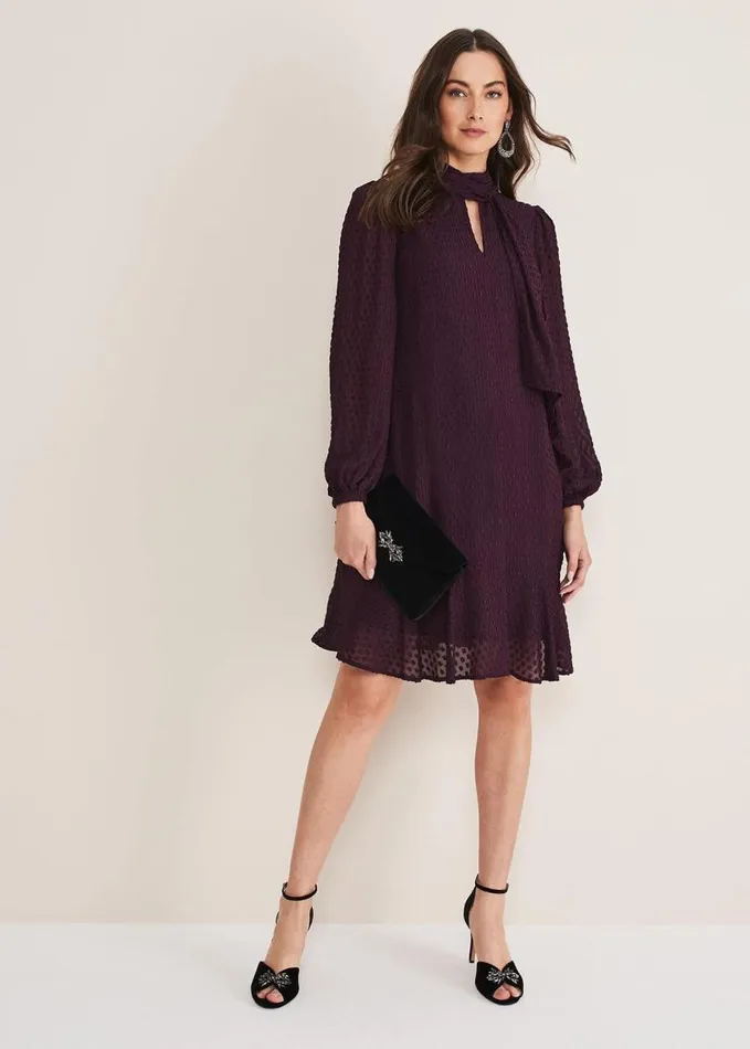 Phase Eight Everly Textured Swing Dress Plum Women Dresses