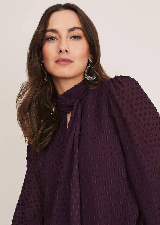 Phase Eight Everly Textured Swing Dress Plum Women Dresses