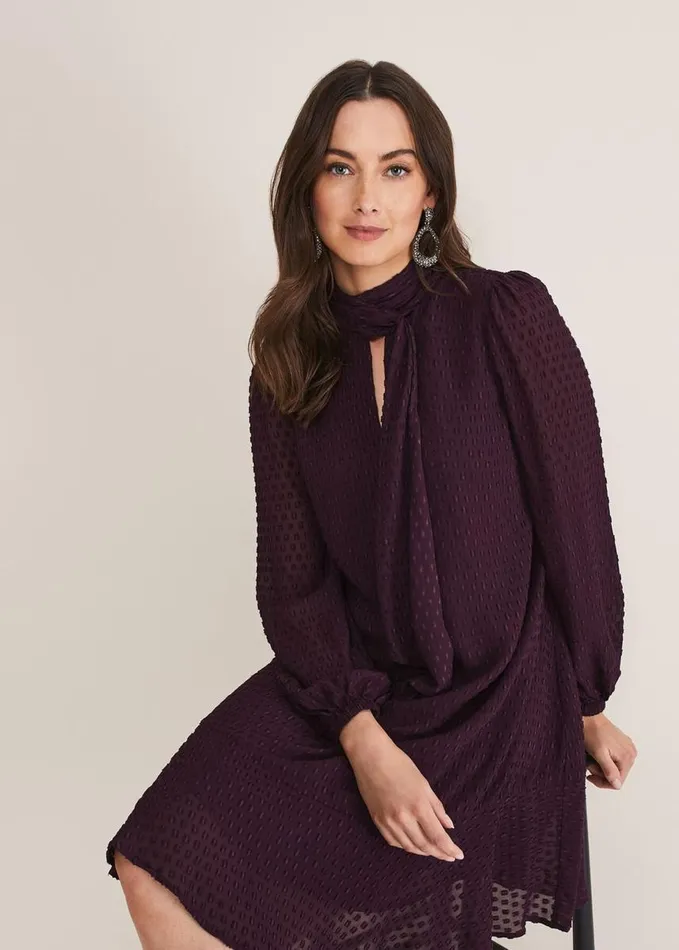 Phase Eight Everly Textured Swing Dress Plum Women Dresses
