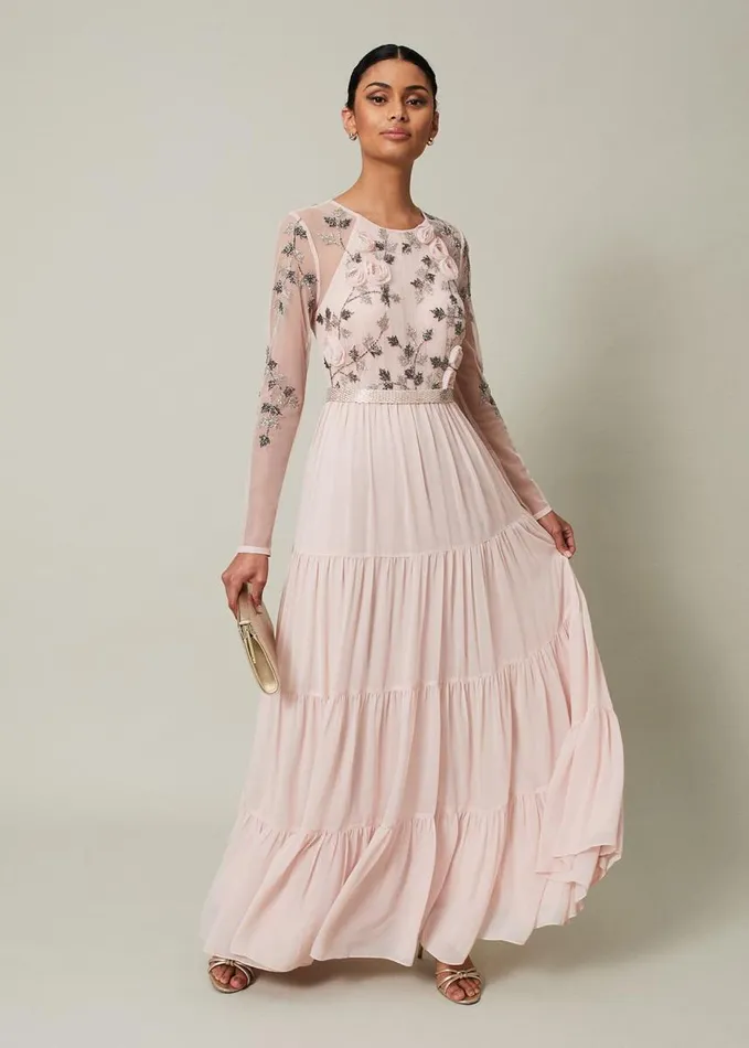 Phase Eight Florence Beaded Maxi Dress Antique Rose Women Dresses