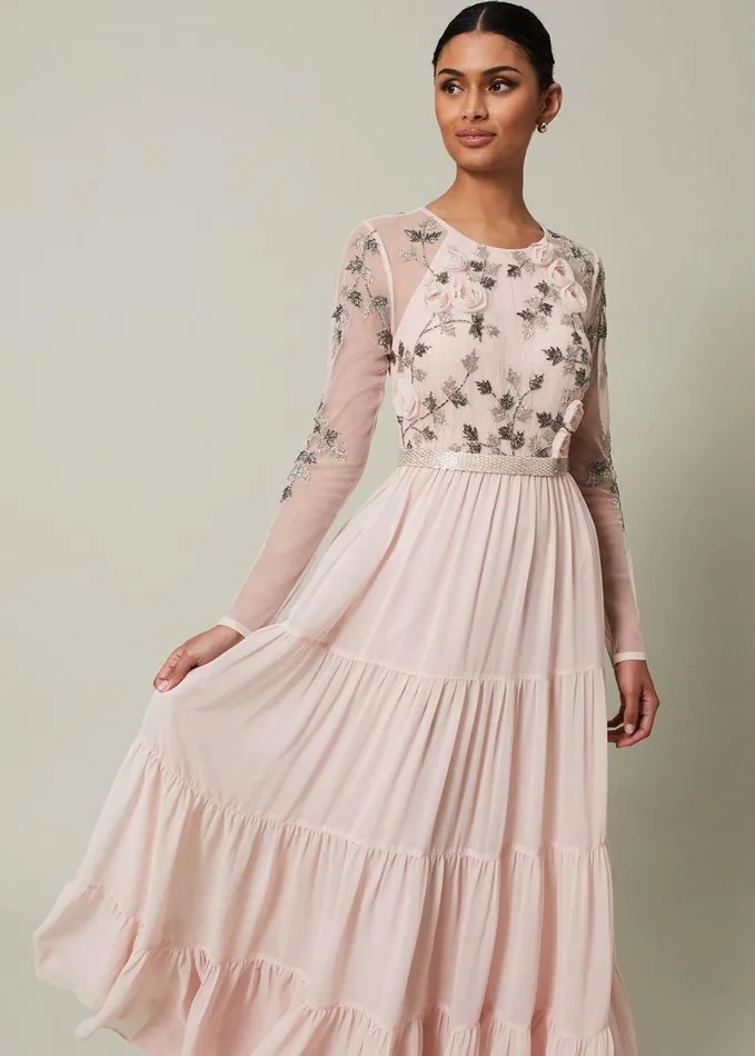 Phase Eight Florence Beaded Maxi Dress Antique Rose Women Dresses