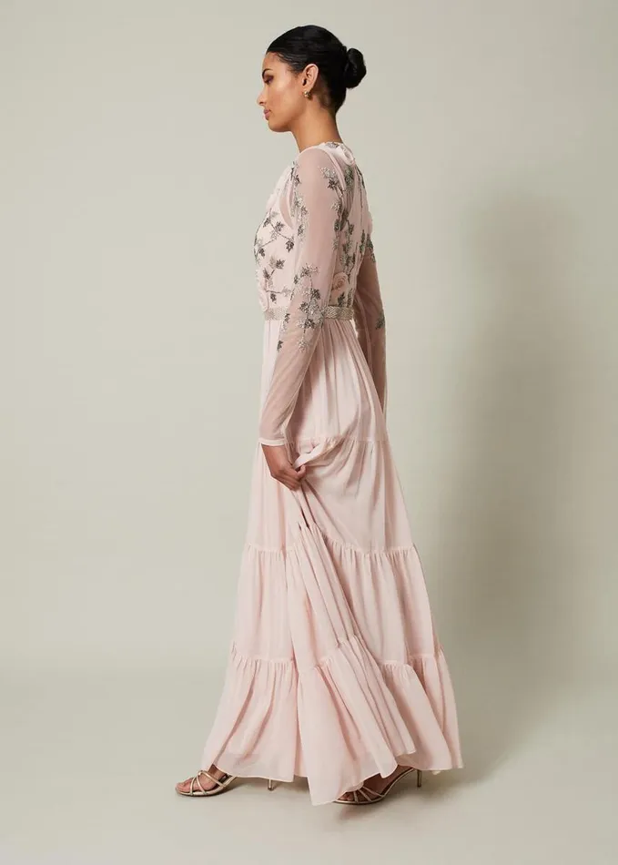 Phase Eight Florence Beaded Maxi Dress Antique Rose Women Dresses