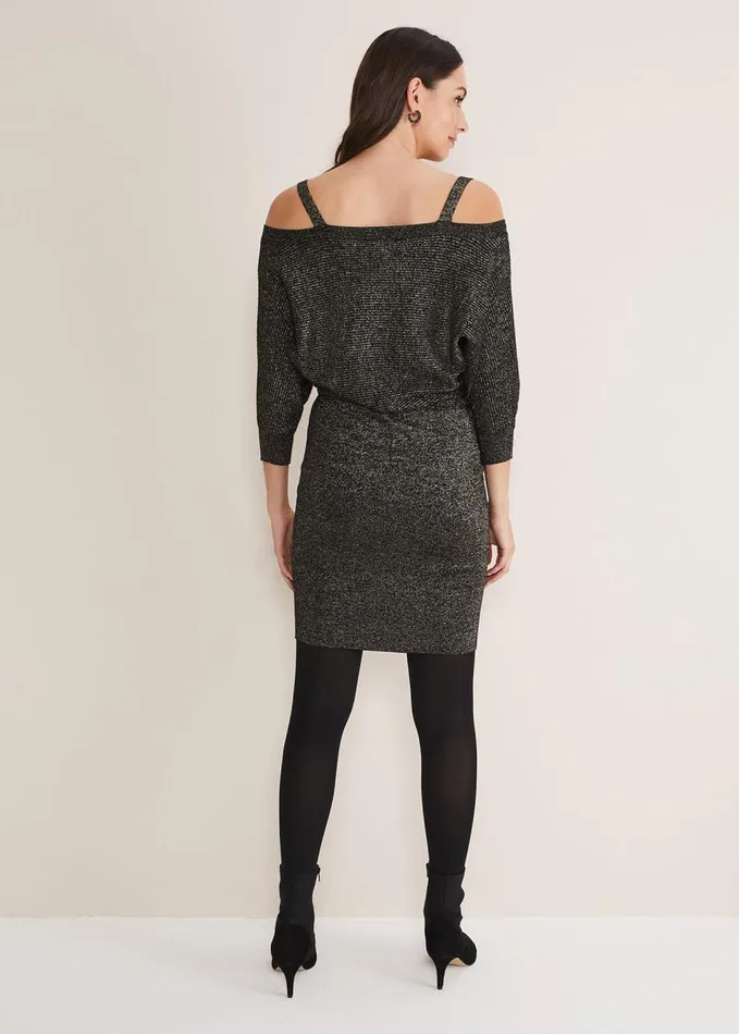 Phase Eight Florin Fitted Lurex Column Dress Blackgold Women Dresses