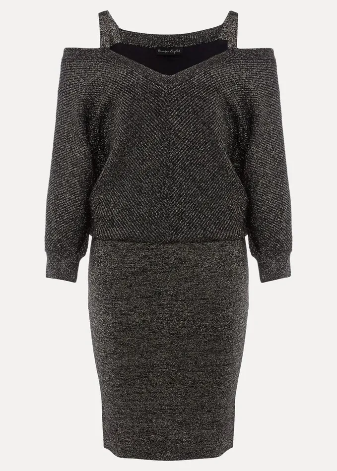 Phase Eight Florin Fitted Lurex Column Dress Blackgold Women Dresses