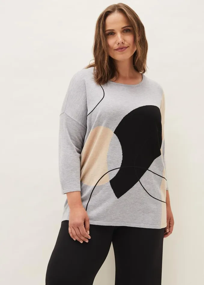 Phase Eight Francis Abstract Print Knit Jumper Grey Multi Women Knitwear