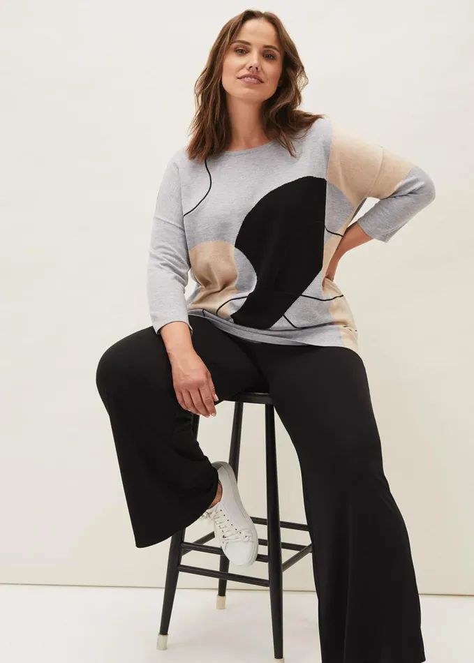 Phase Eight Francis Abstract Print Knit Jumper Grey Multi Women Knitwear