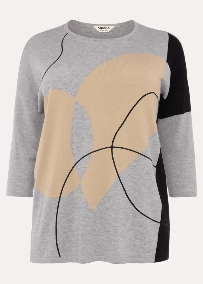 Phase Eight Francis Abstract Print Knit Jumper Grey Multi Women Knitwear
