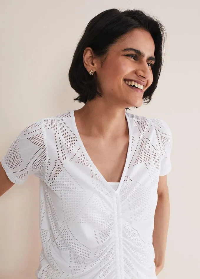 Phase Eight Gemima Ruched Front Top White Women Tops and TShirts