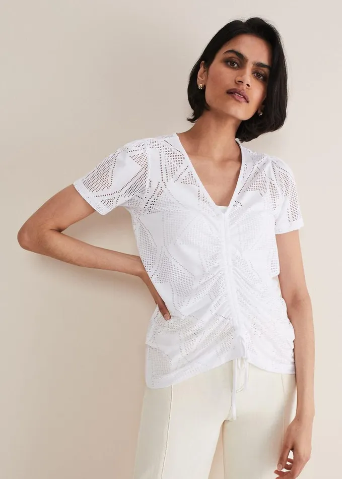 Phase Eight Gemima Ruched Front Top White Women Tops and TShirts