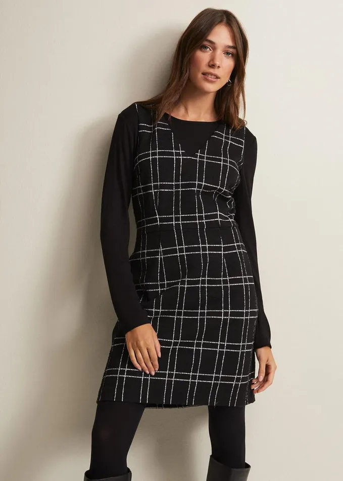 Phase Eight Gemma Checked Pinafore Mini Dress Blackivory Women Dresses