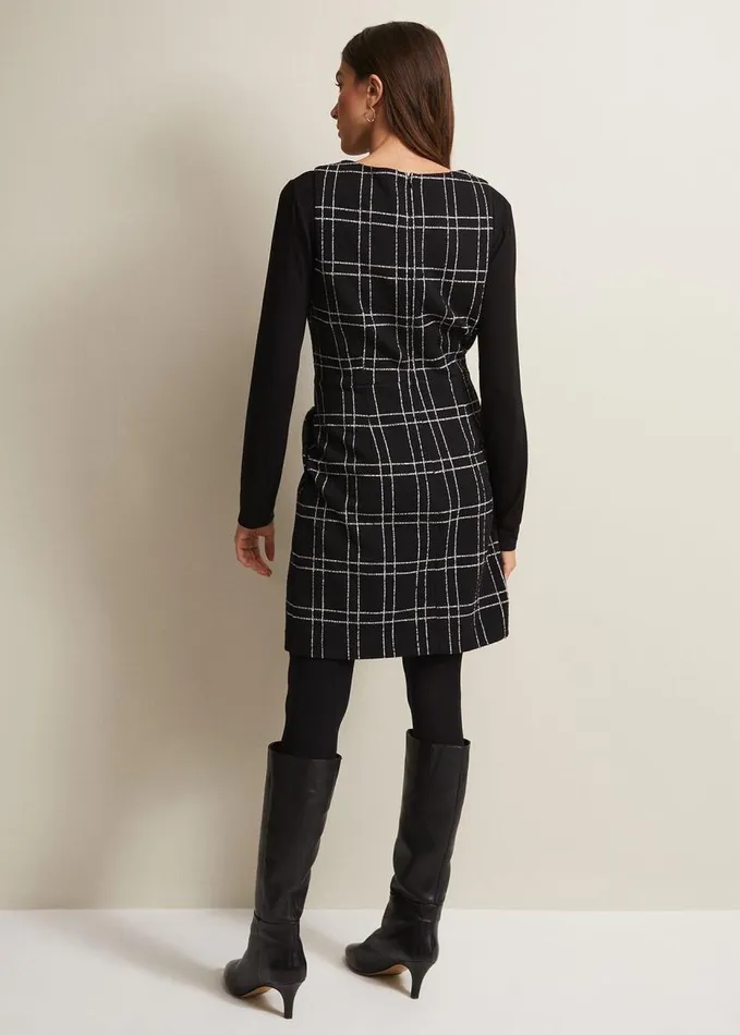 Phase Eight Gemma Checked Pinafore Mini Dress Blackivory Women Dresses