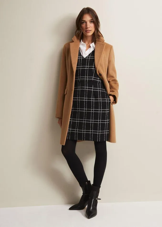 Phase Eight Gemma Checked Pinafore Mini Dress Blackivory Women Dresses