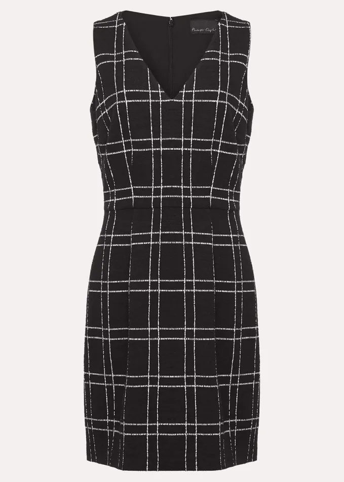 Phase Eight Gemma Checked Pinafore Mini Dress Blackivory Women Dresses