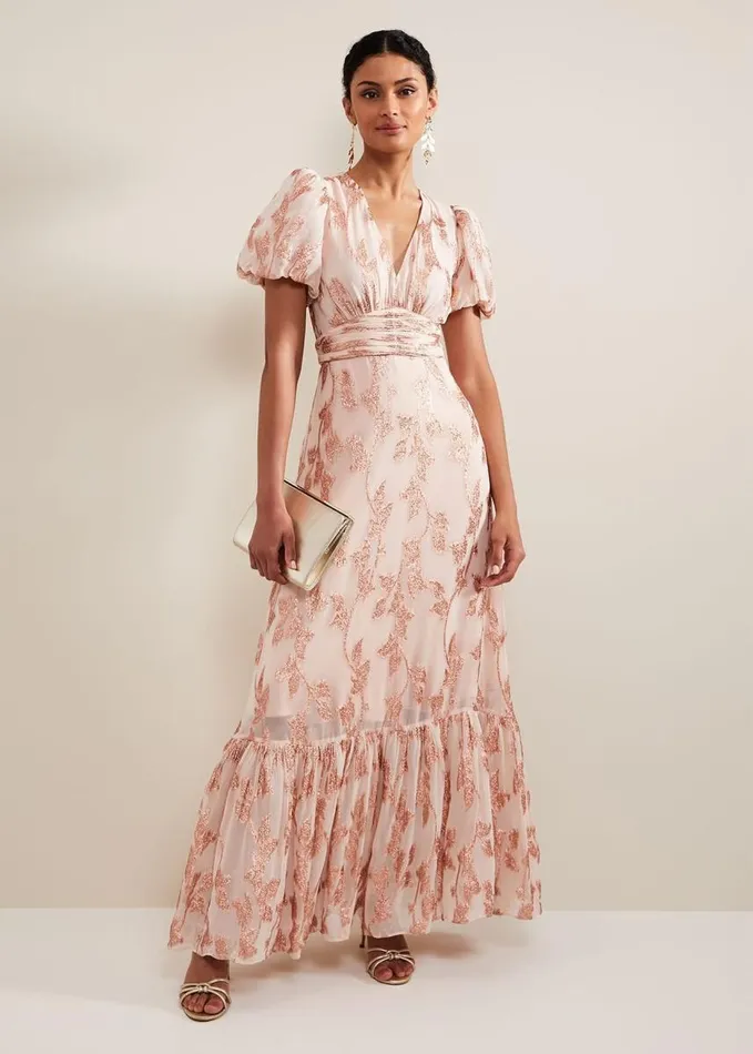 Phase Eight Genette Jacquard Maxi Dress Pale Pink Women Dresses
