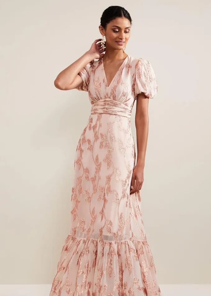 Phase Eight Genette Jacquard Maxi Dress Pale Pink Women Dresses