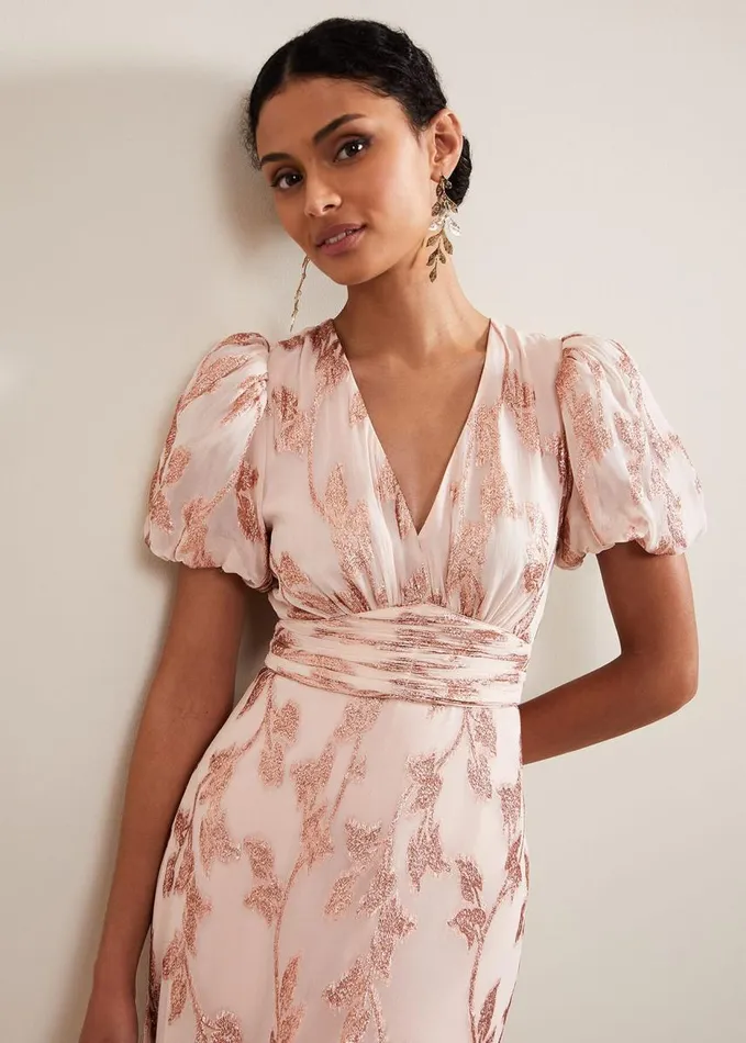 Phase Eight Genette Jacquard Maxi Dress Pale Pink Women Dresses