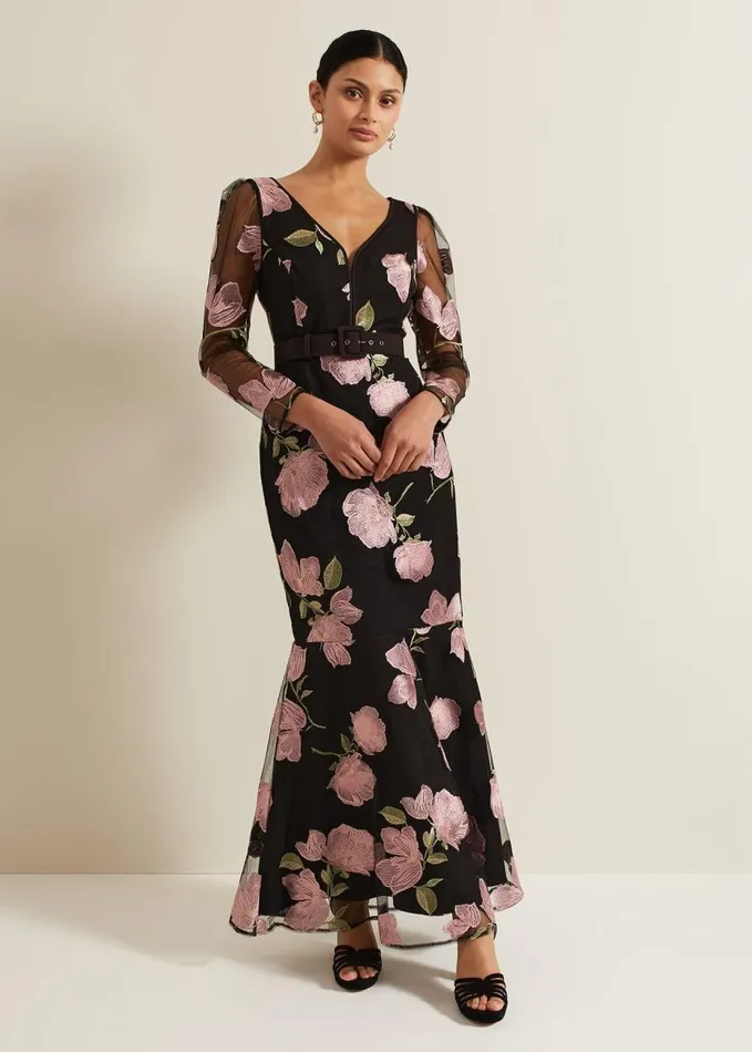 Phase Eight Genny Floral Print Embroidered Maxi Dres Multicoloured Women Dresses