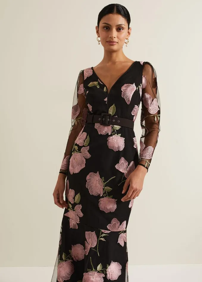 Phase Eight Genny Floral Print Embroidered Maxi Dres Multicoloured Women Dresses