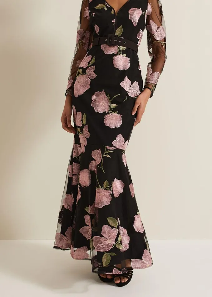 Phase Eight Genny Floral Print Embroidered Maxi Dres Multicoloured Women Dresses