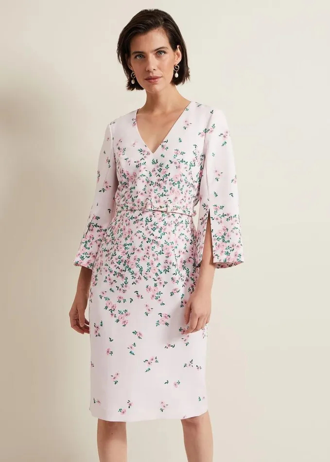 Phase Eight Giovanna Floral Belted Split Sleeve Dress Multicoloured Women Dresses
