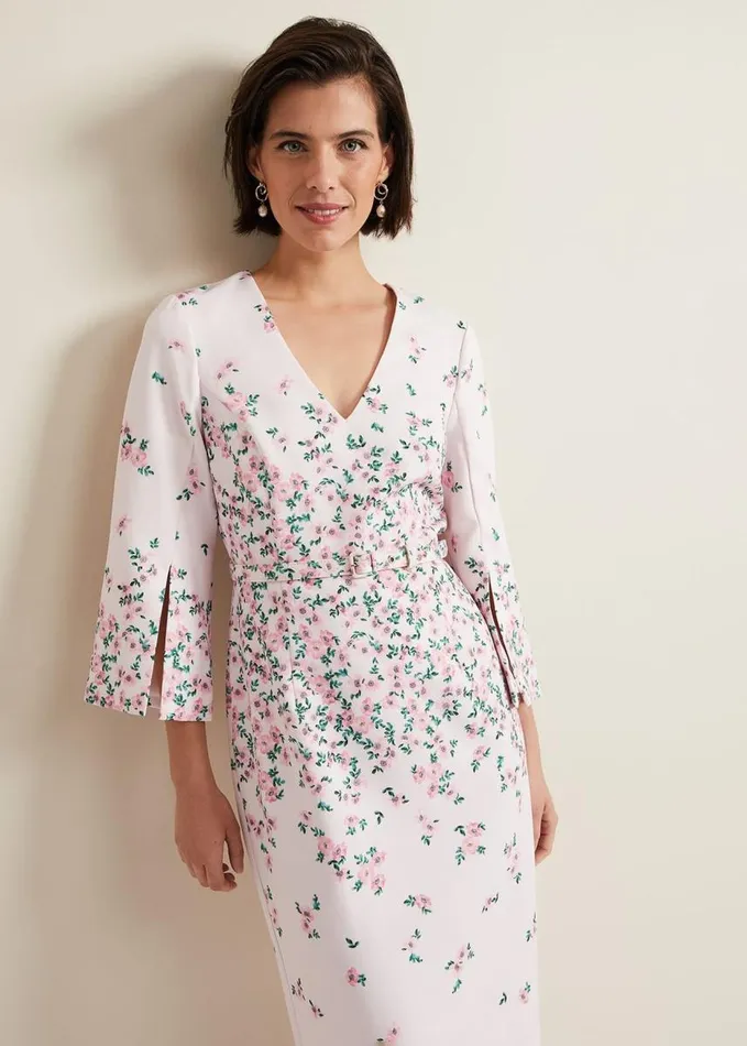 Phase Eight Giovanna Floral Belted Split Sleeve Dress Multicoloured Women Dresses
