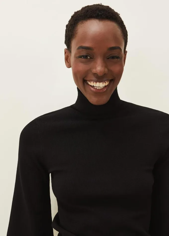 Phase Eight Gwyneth Balloon Sleeve Fine Knit Jumper Black Women Knitwear