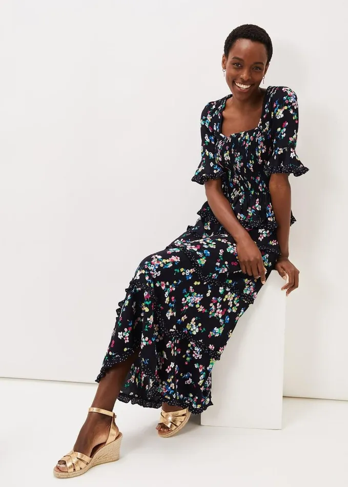 Phase Eight Hudson Floral Tiered CoOrd Skirt Blackivory Women Skirts