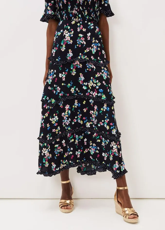 Phase Eight Hudson Floral Tiered CoOrd Skirt Blackivory Women Skirts