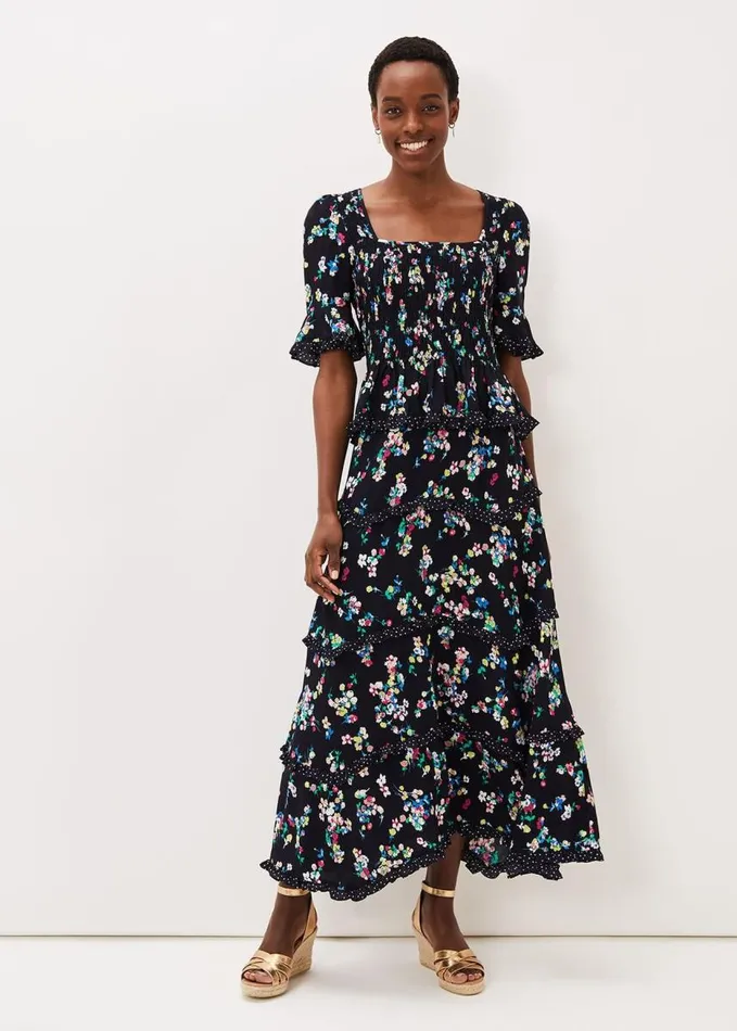 Phase Eight Hudson Floral Tiered CoOrd Skirt Blackivory Women Skirts
